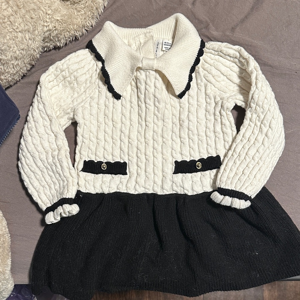 Janie and Jack Ivory and Black Cable Knit Sweater Dress